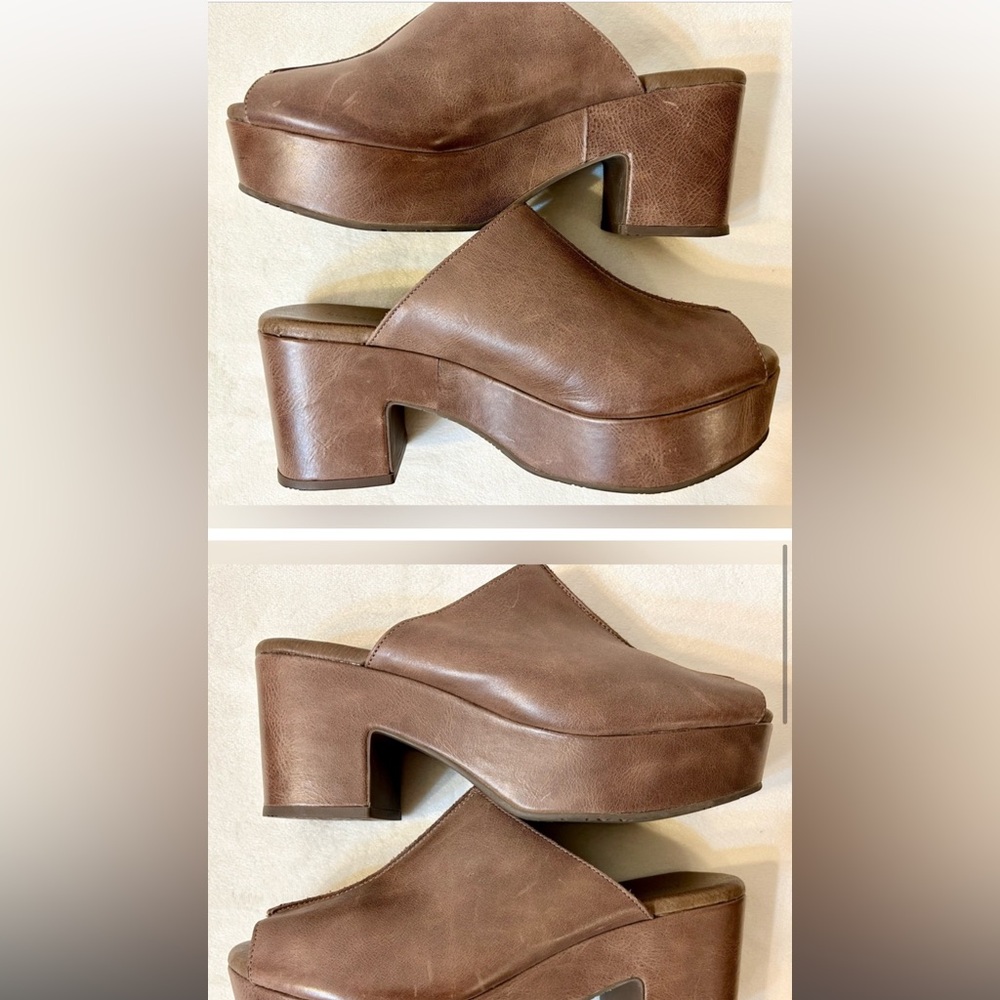 Chocolat Blu Brown Leather Mules with Stacked Heel